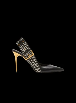 Women Balmain Ruby Monogrammed Leather Slingbacks