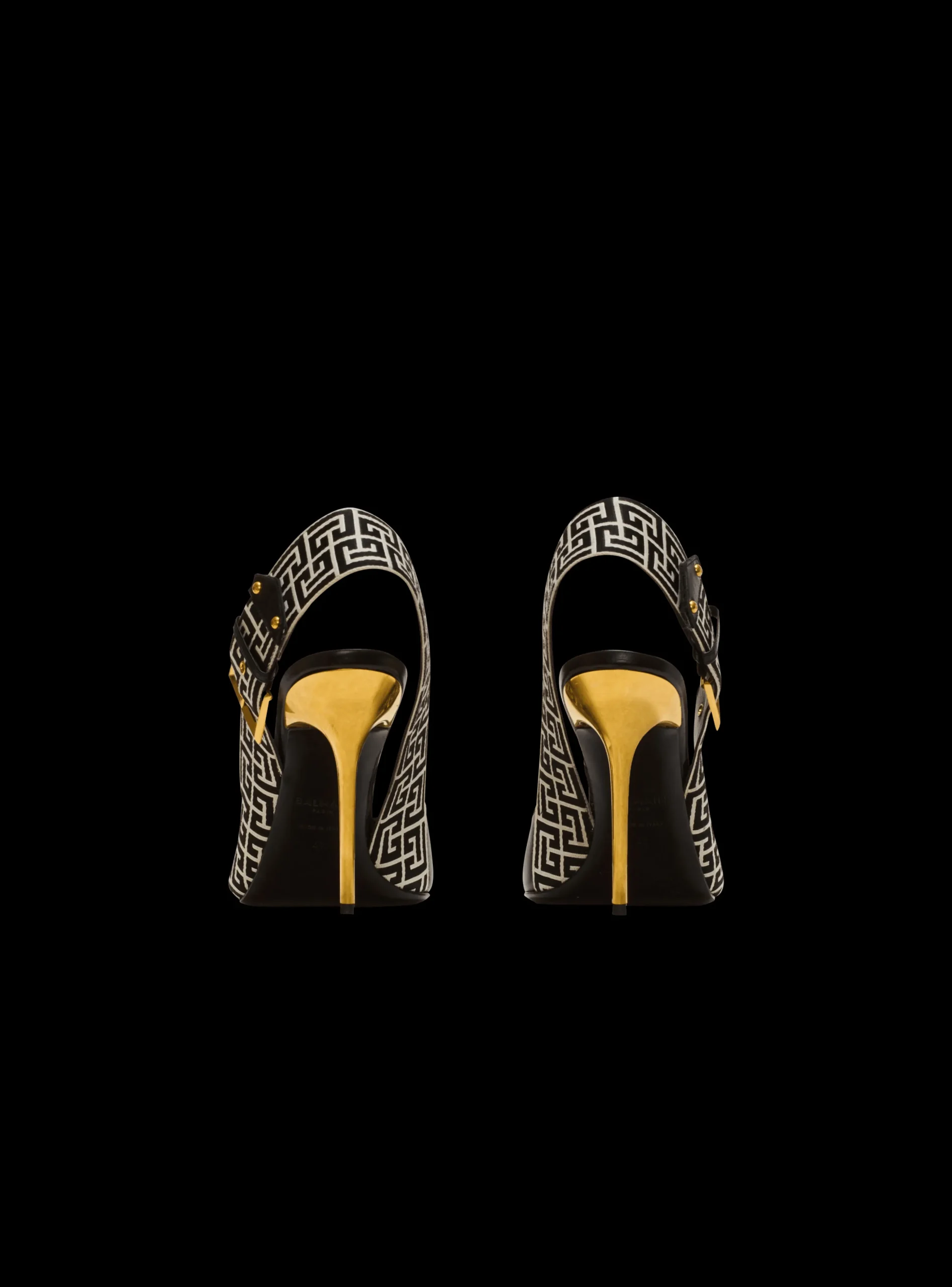 Women Balmain Ruby Stiletto Slingbacks In Calfskin And PB Labyrinth Canvas
