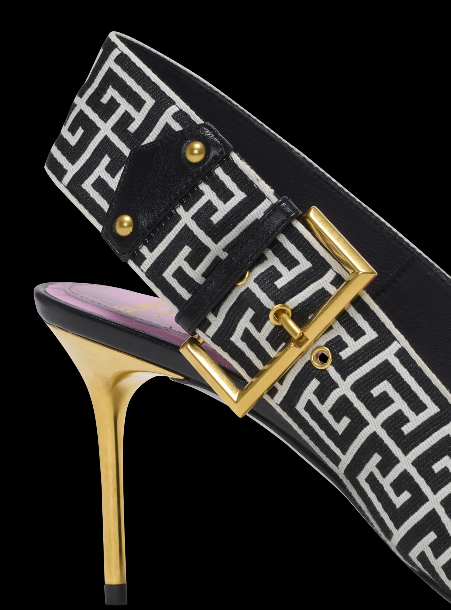 Women Balmain Ruby Stiletto Slingbacks In Calfskin And PB Labyrinth Canvas