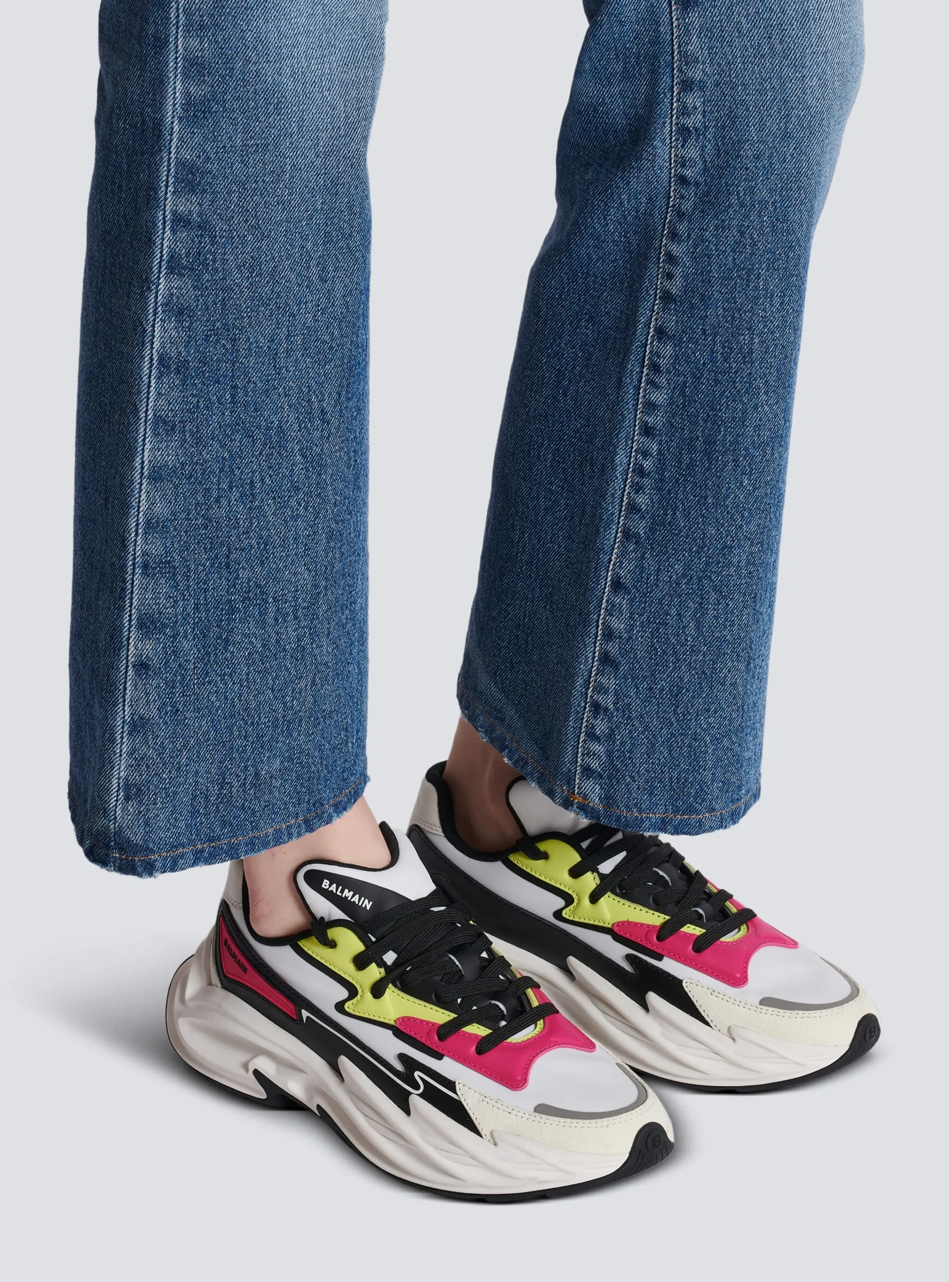Women Balmain Run-Row Leather And Nylon Trainers