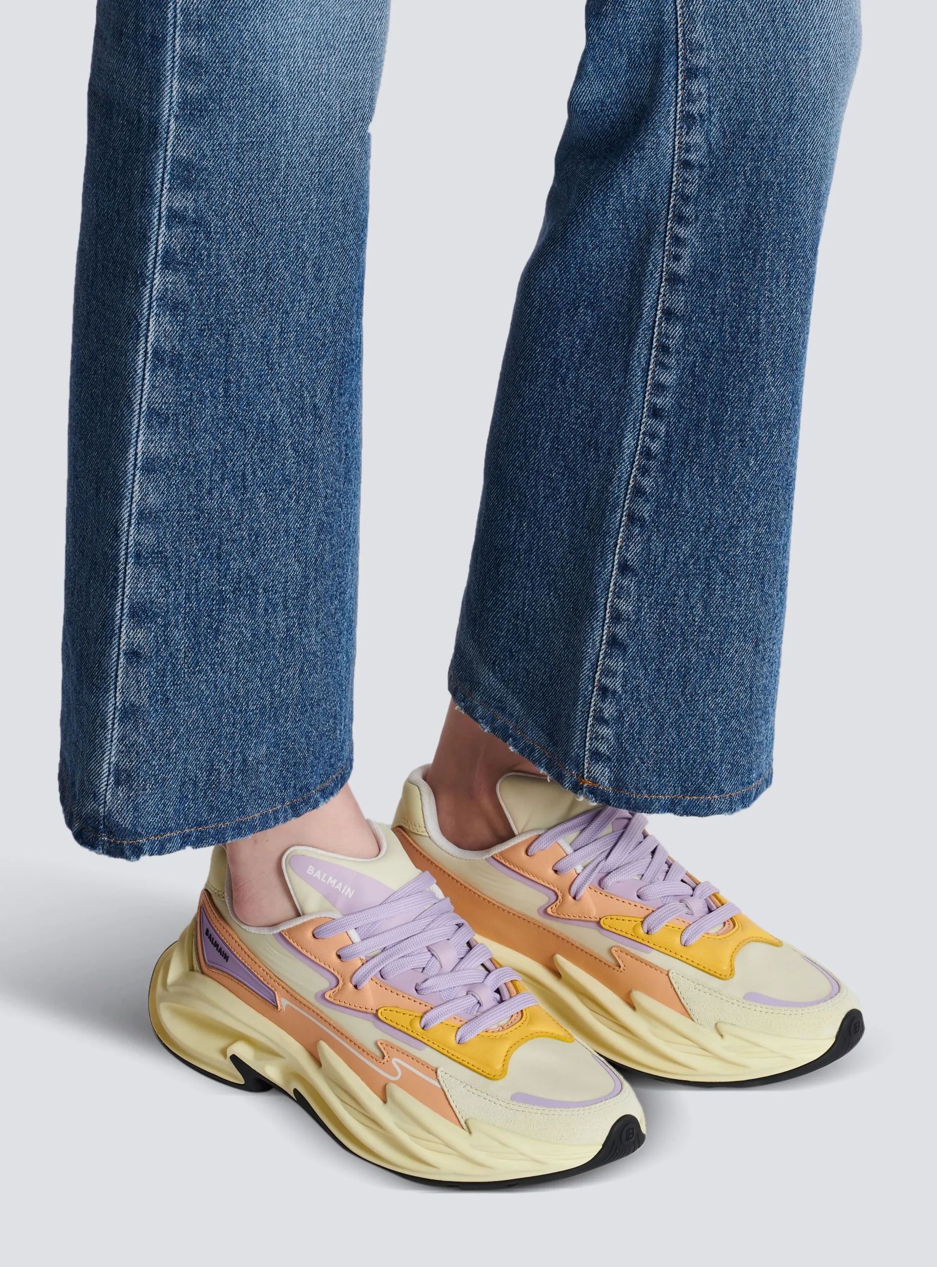 Women Balmain Run-Row Leather And Nylon Trainers