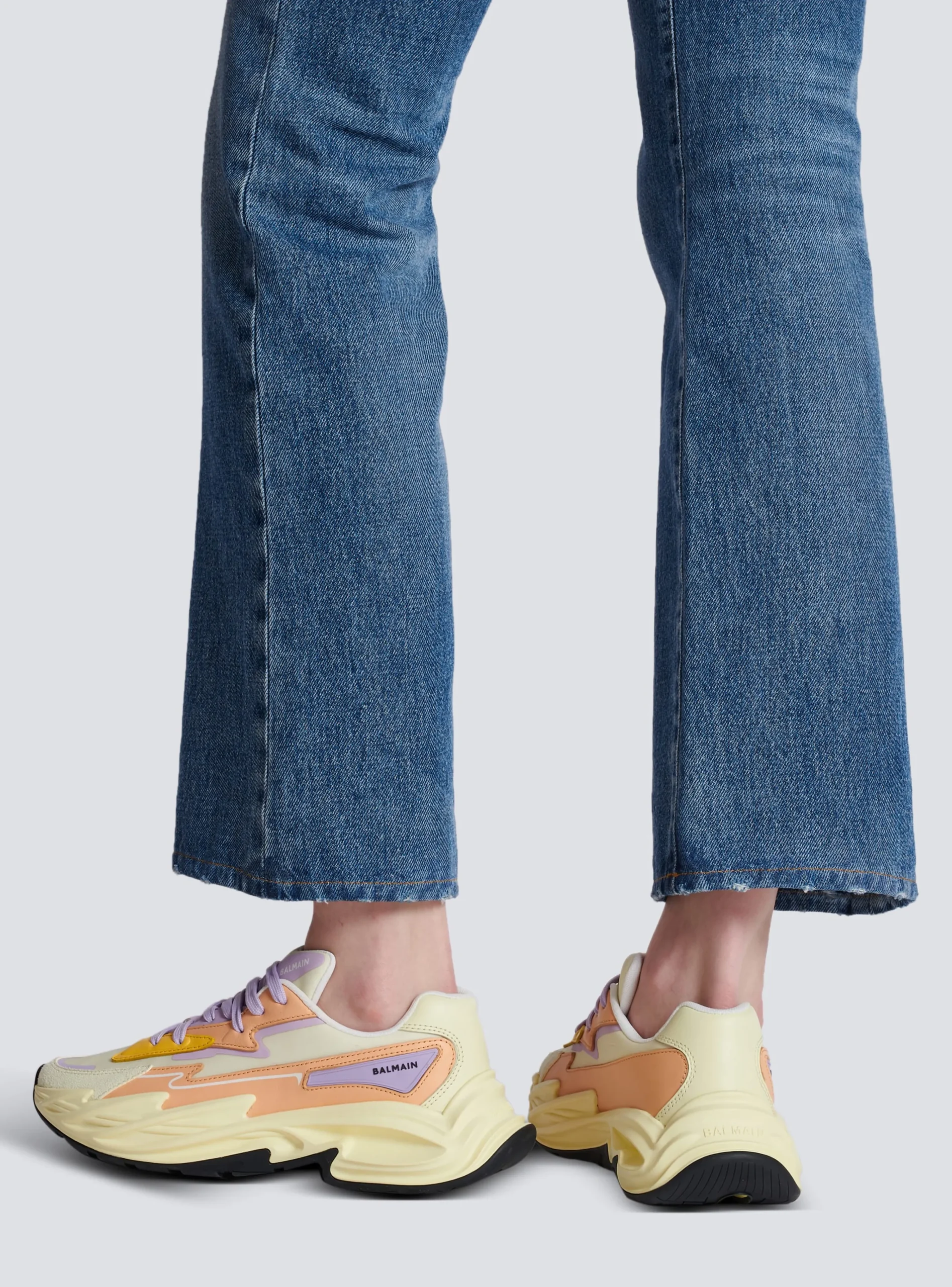 Women Balmain Run-Row Leather And Nylon Trainers