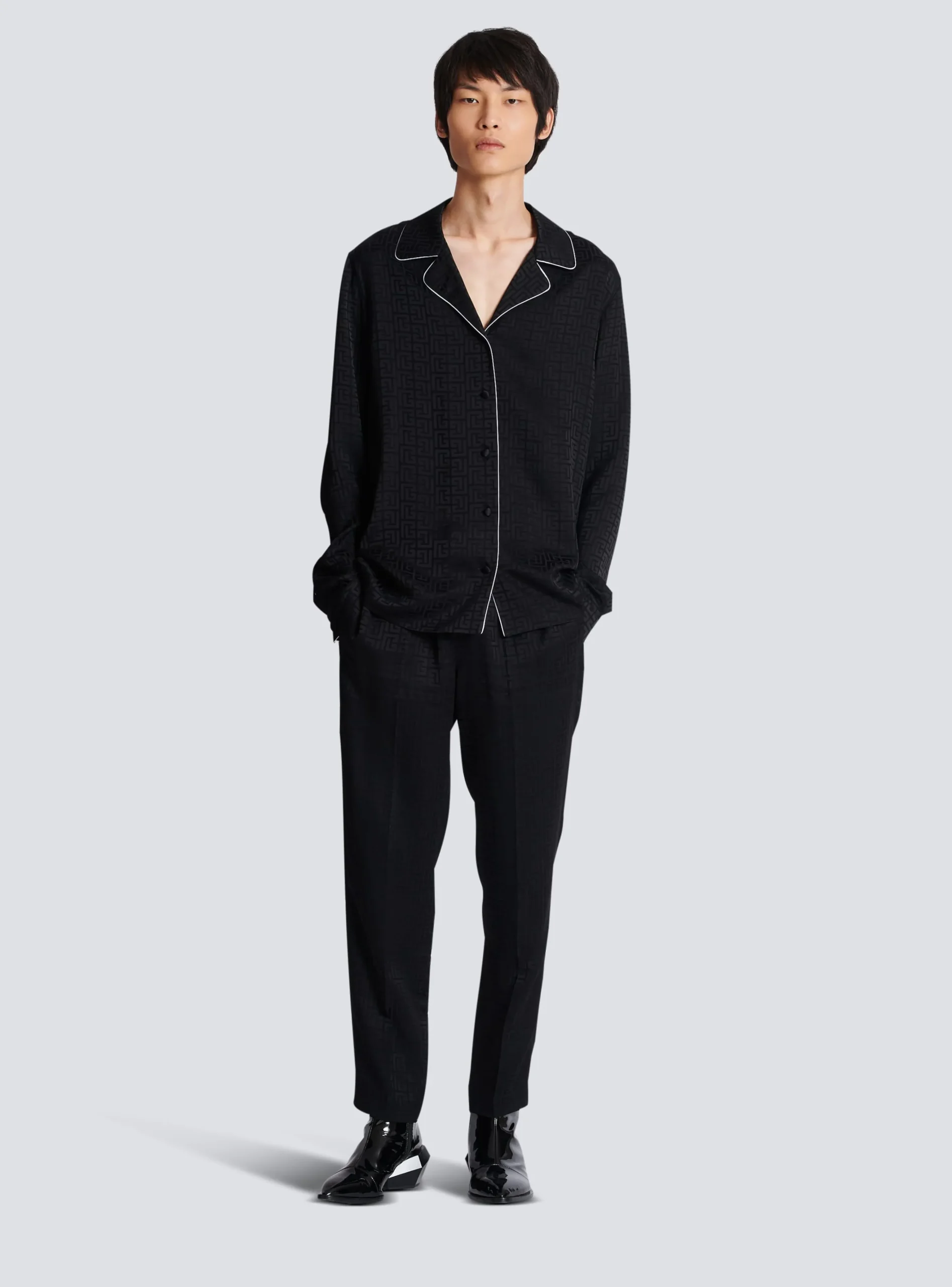 Balmain Satin Monogram Jacquard Shirt