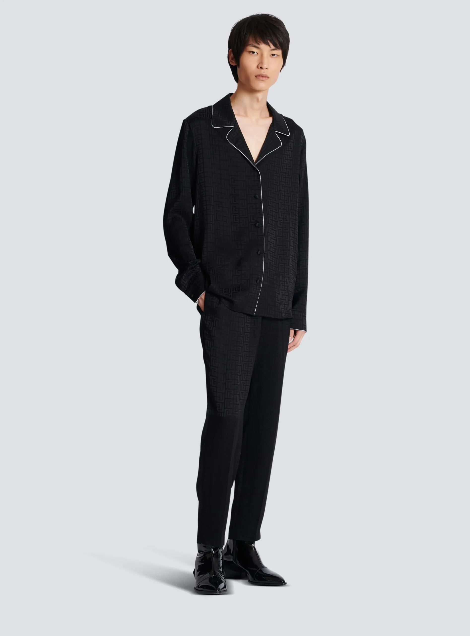 Balmain Satin Monogram Jacquard Shirt