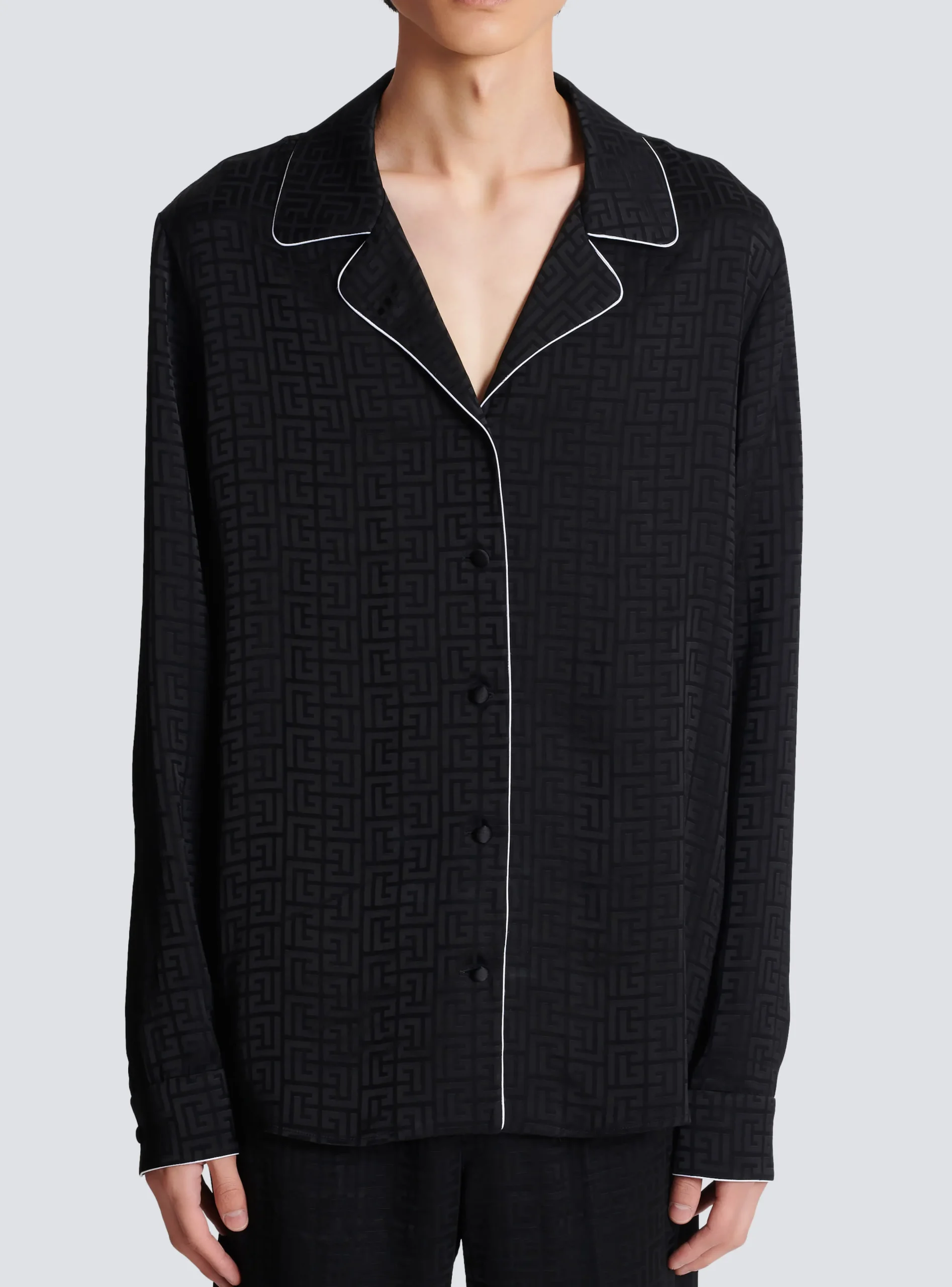 Balmain Satin Monogram Jacquard Shirt