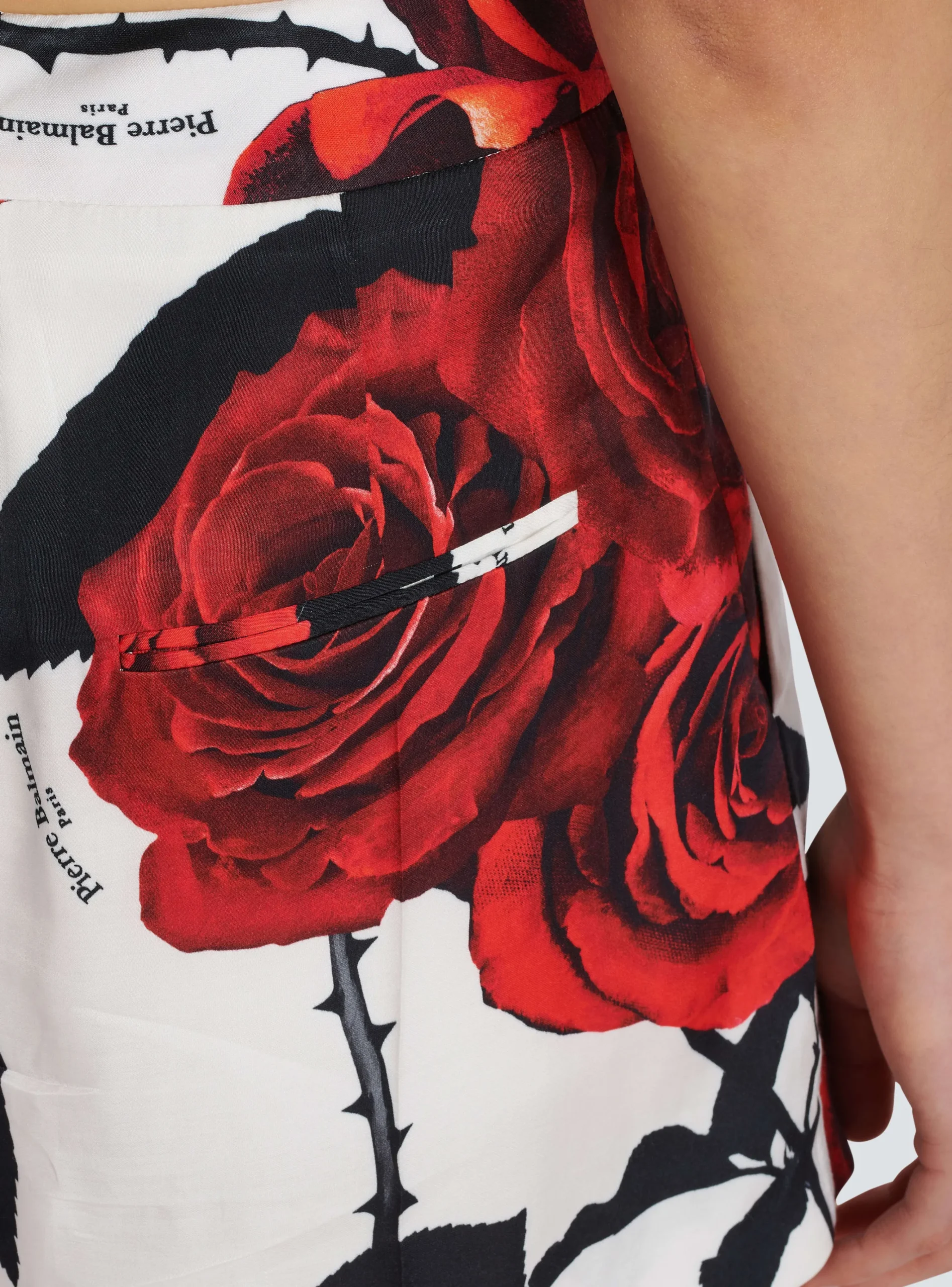 Women Balmain Satin Shorts With Roses Print