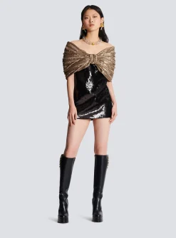 Women Balmain Sequinned Dress With Oversized Bow