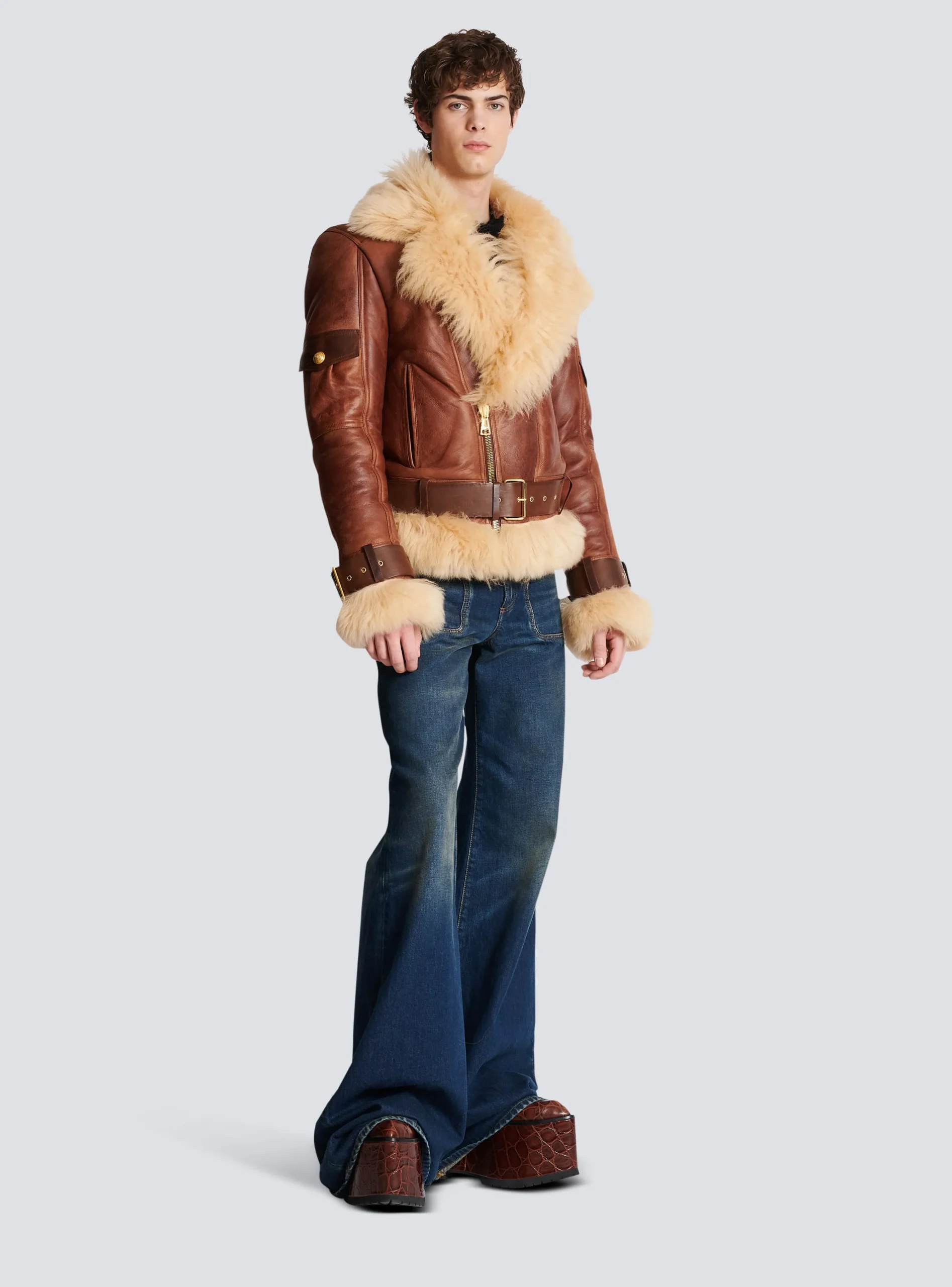 Women Balmain Sheepskin Aviator Jacket