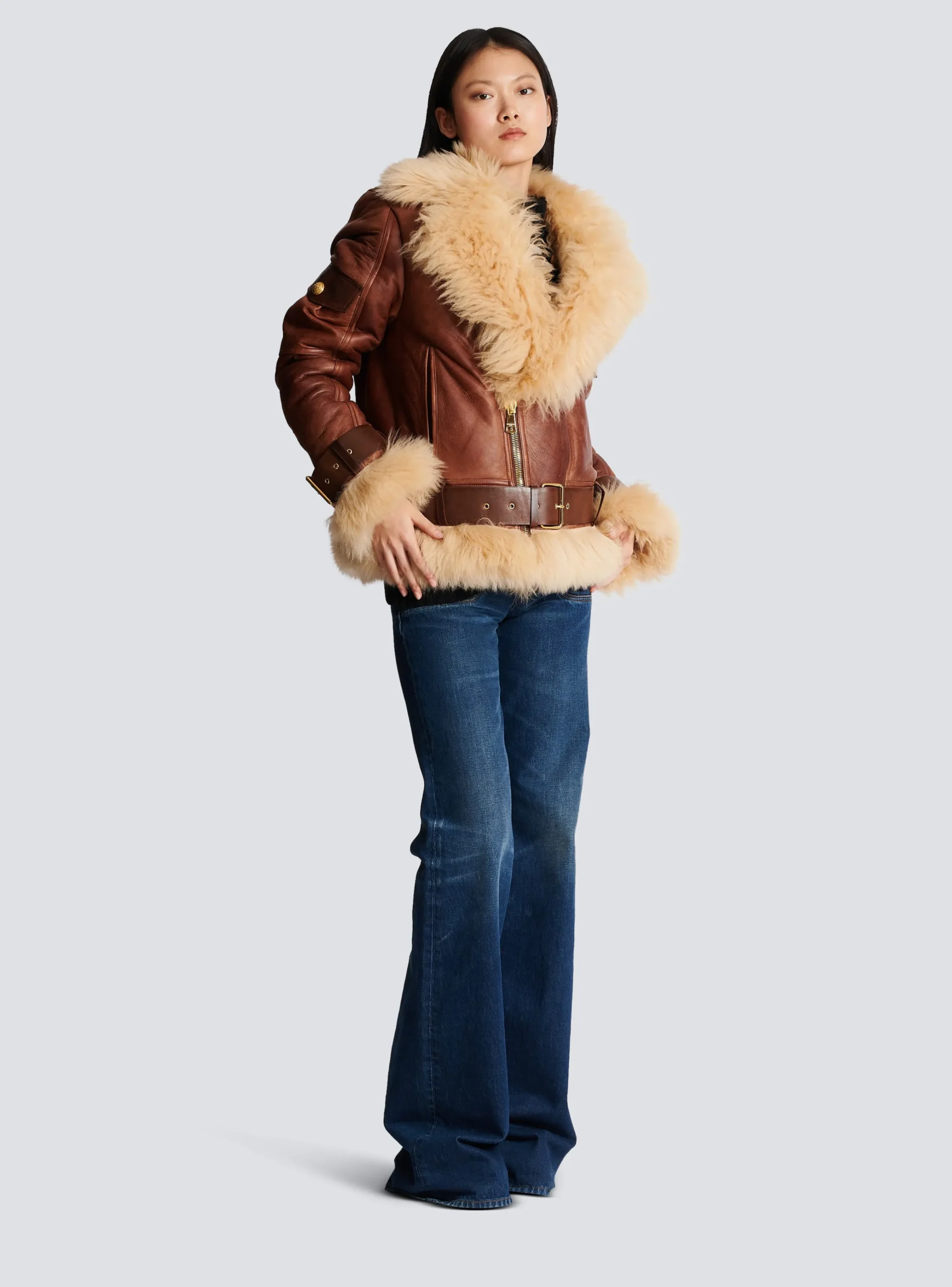 Women Balmain Sheepskin Aviator Jacket