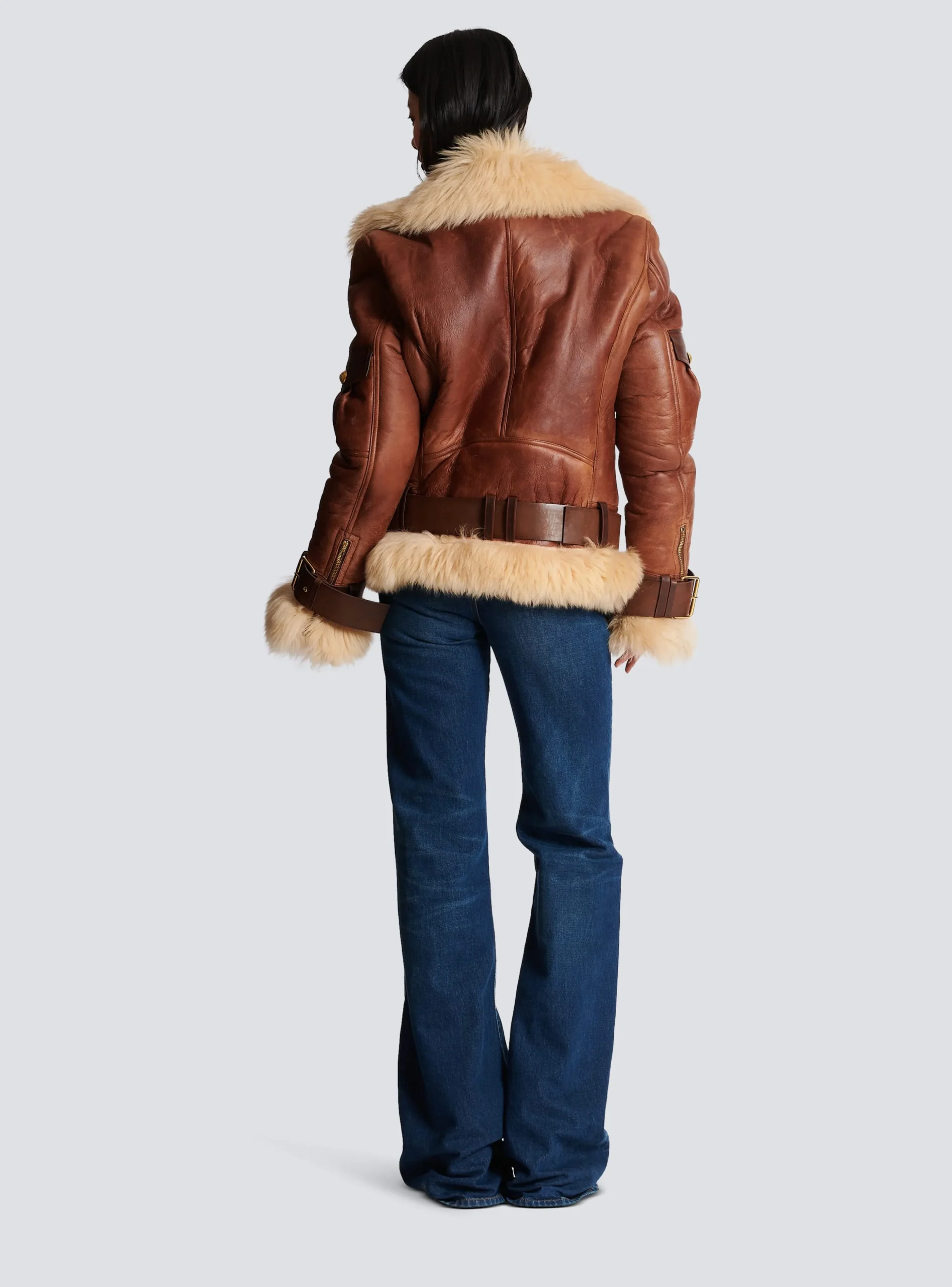 Women Balmain Sheepskin Aviator Jacket