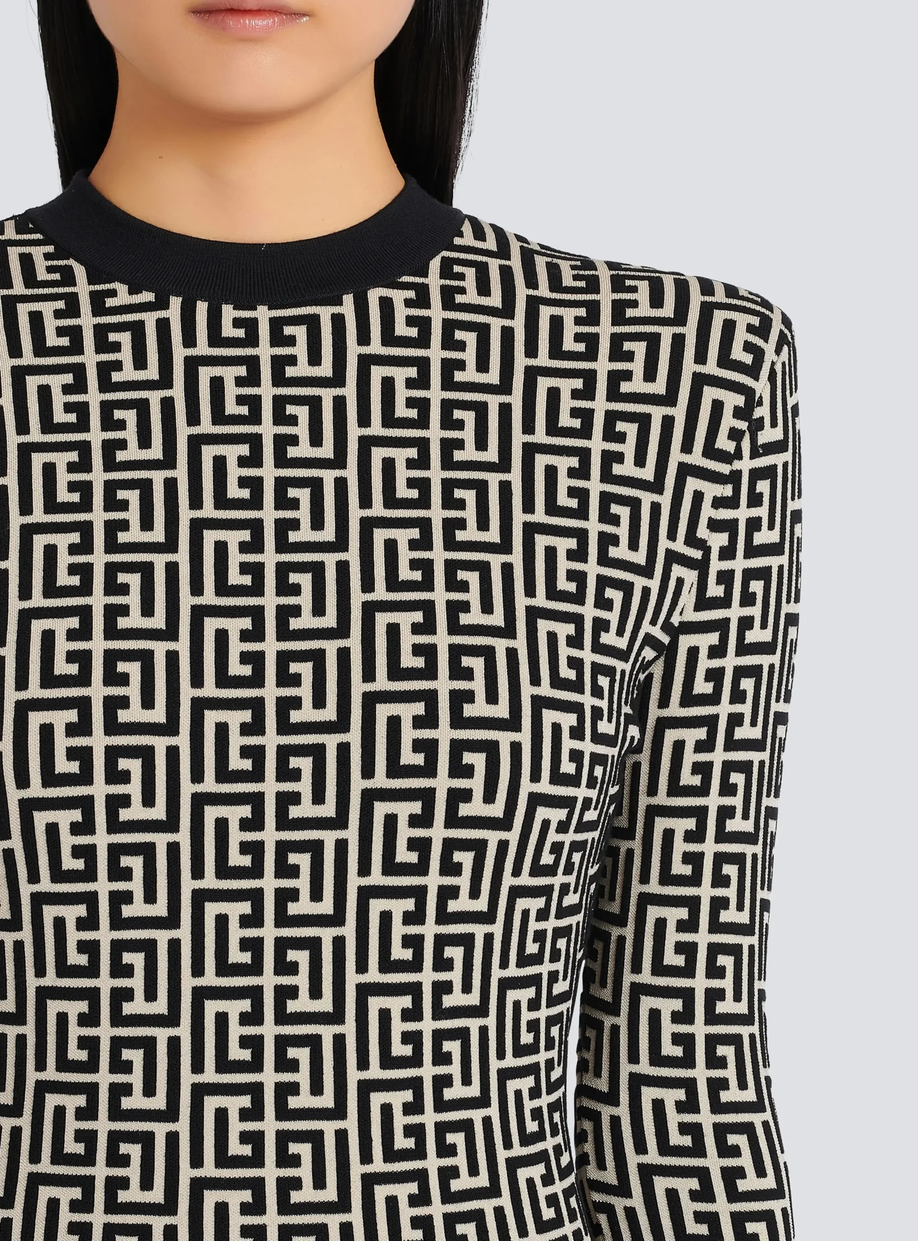 Women Balmain Short Bicolor Jacquard Dress With Monogram
