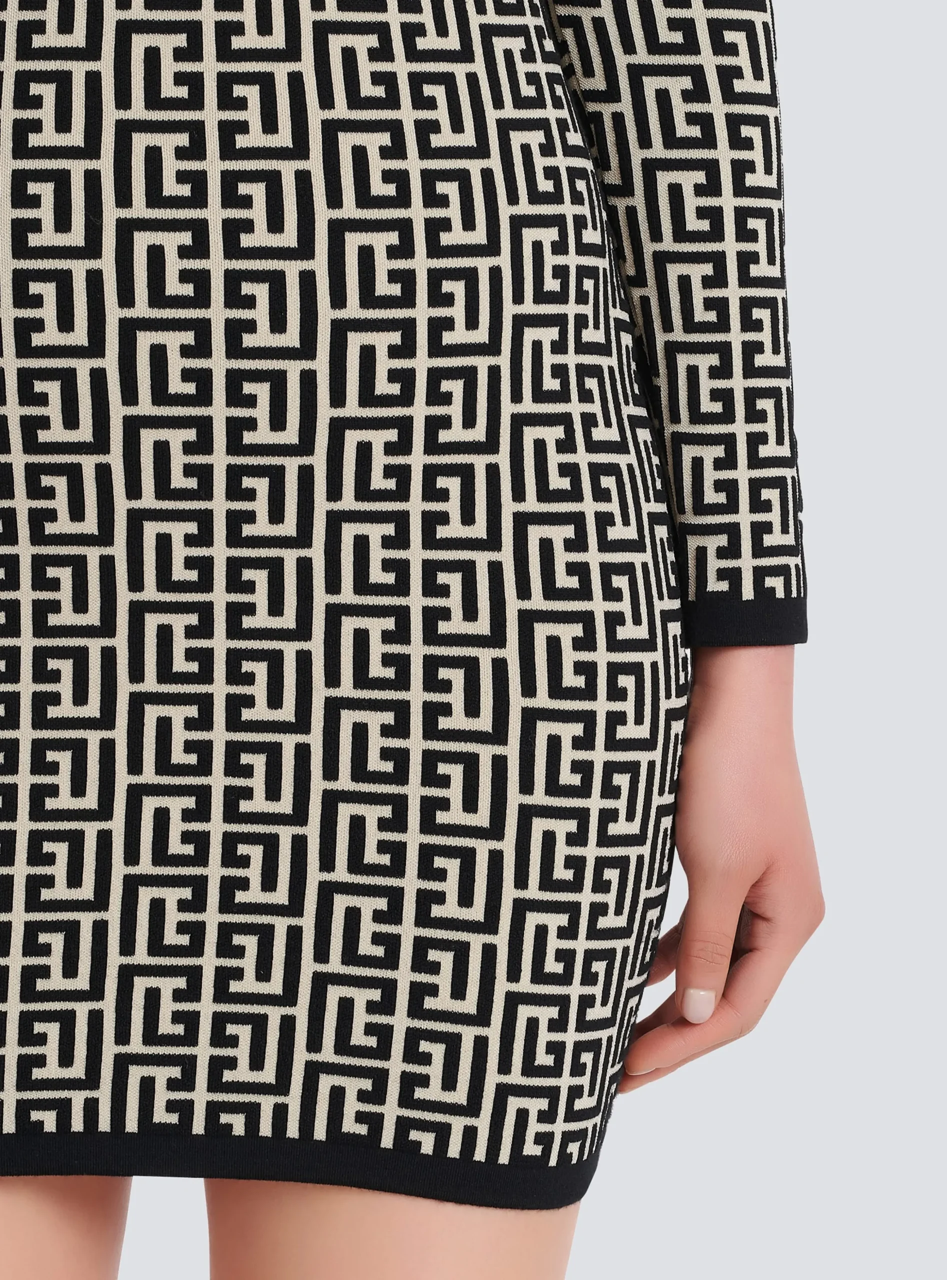 Women Balmain Short Bicolor Jacquard Dress With Monogram