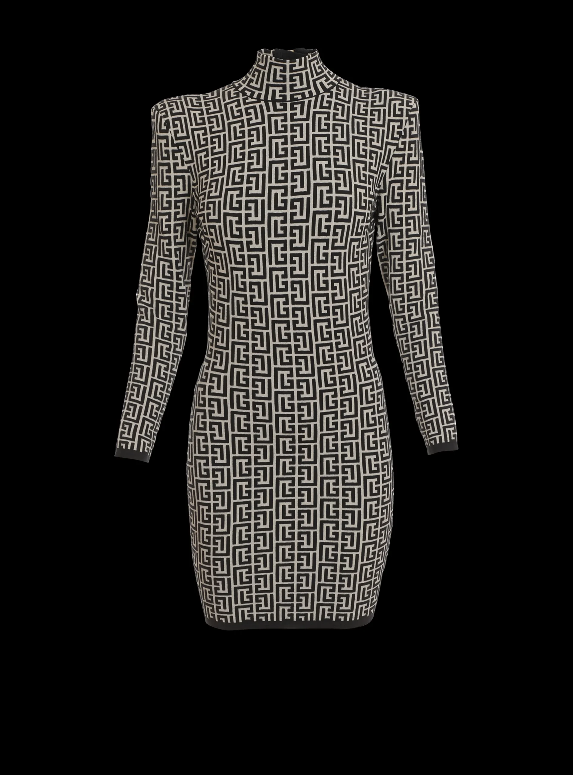Women Balmain Short Bicolor Jacquard Knit Dress With Monogram