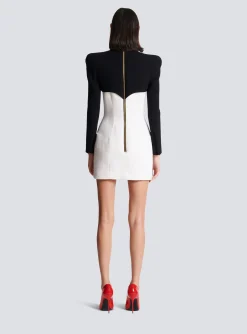 Women Balmain Short Buttoned Crepe Dress