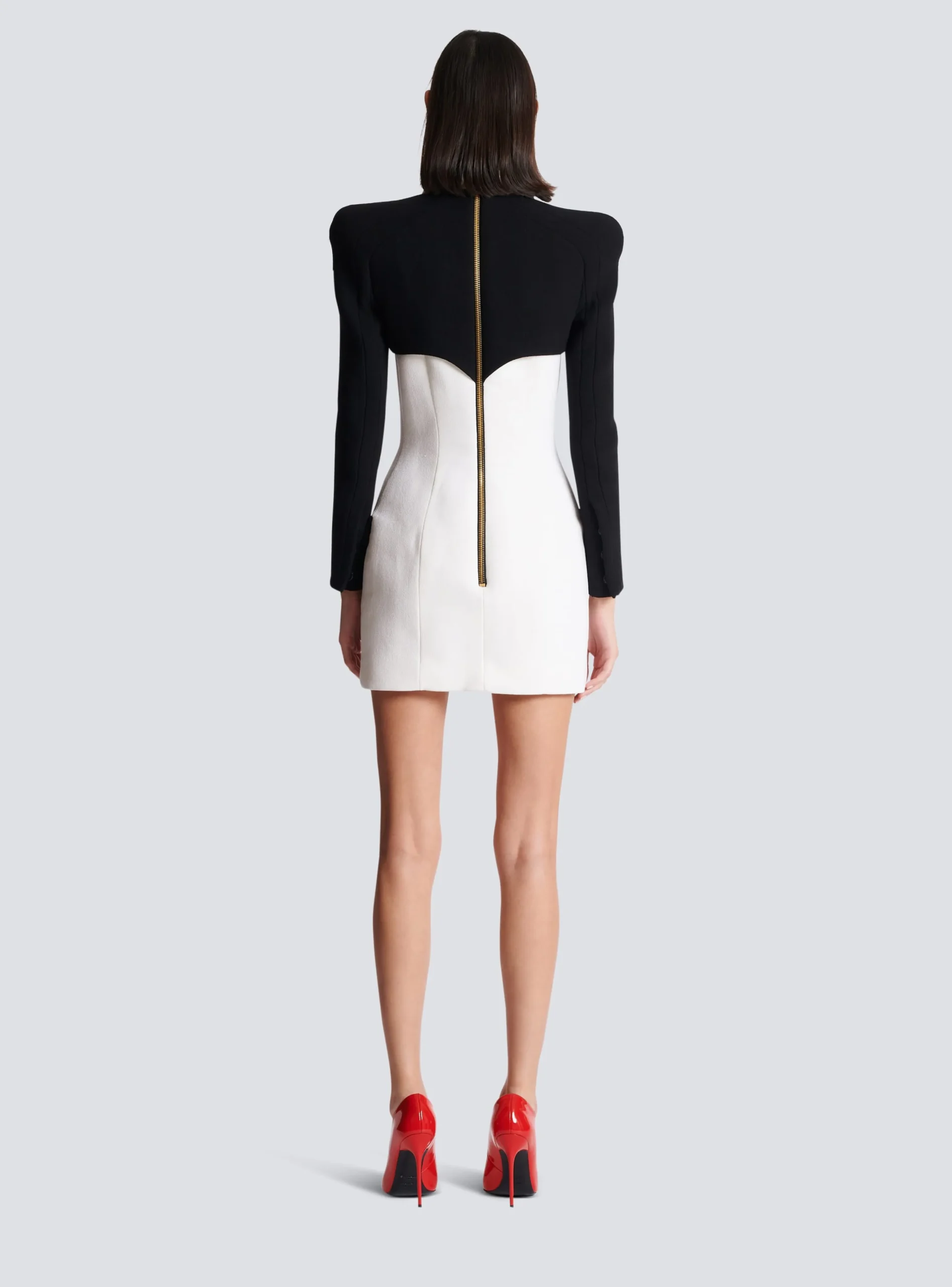 Women Balmain Short Buttoned Crepe Dress