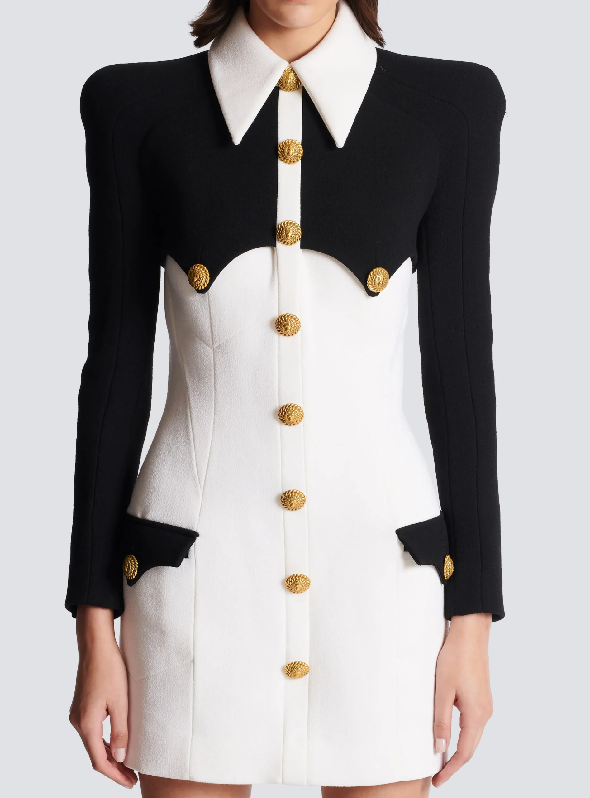 Women Balmain Short Buttoned Crepe Dress