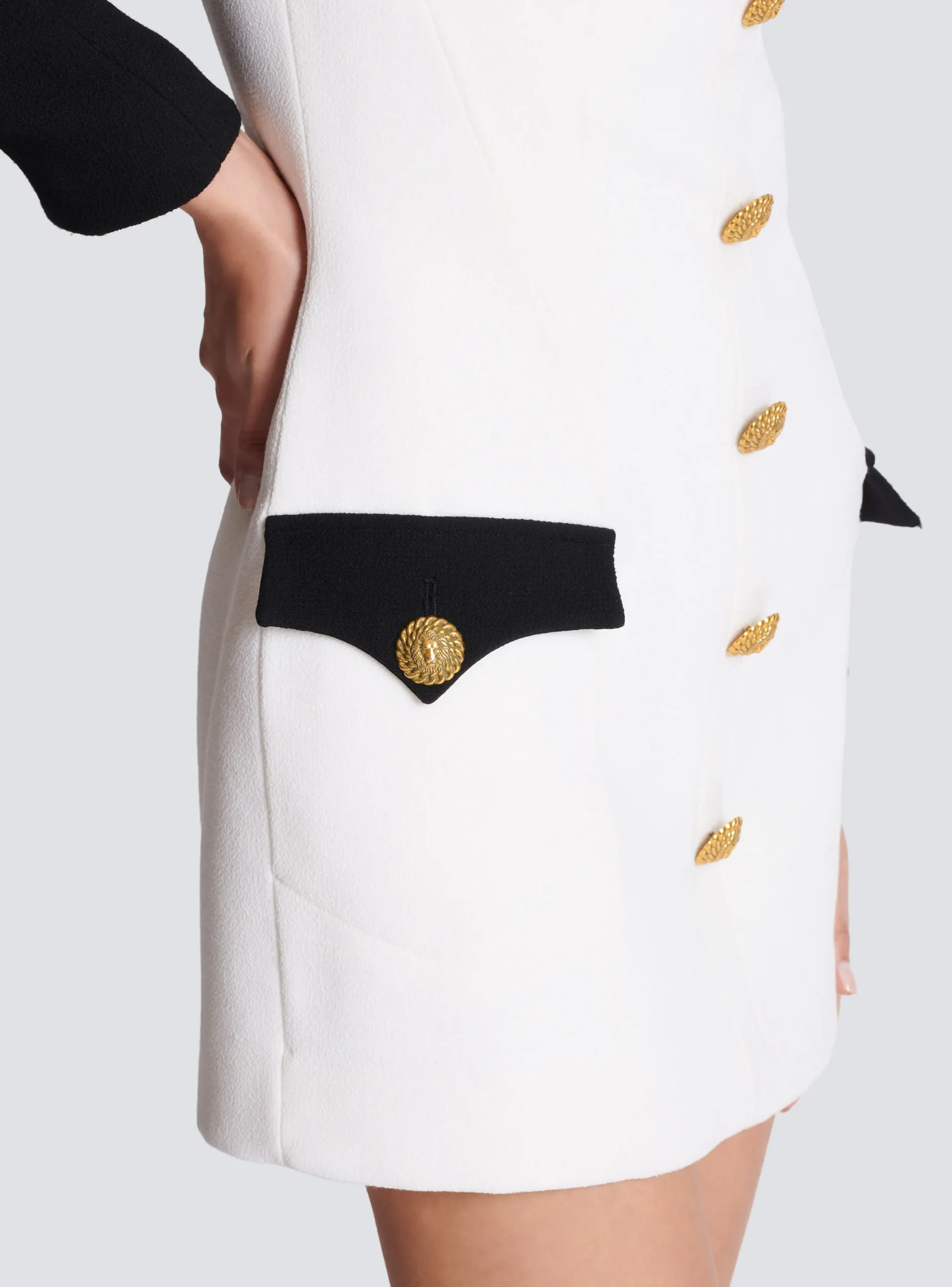 Women Balmain Short Buttoned Crepe Dress