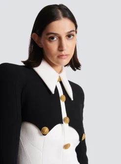 Women Balmain Short Buttoned Crepe Dress
