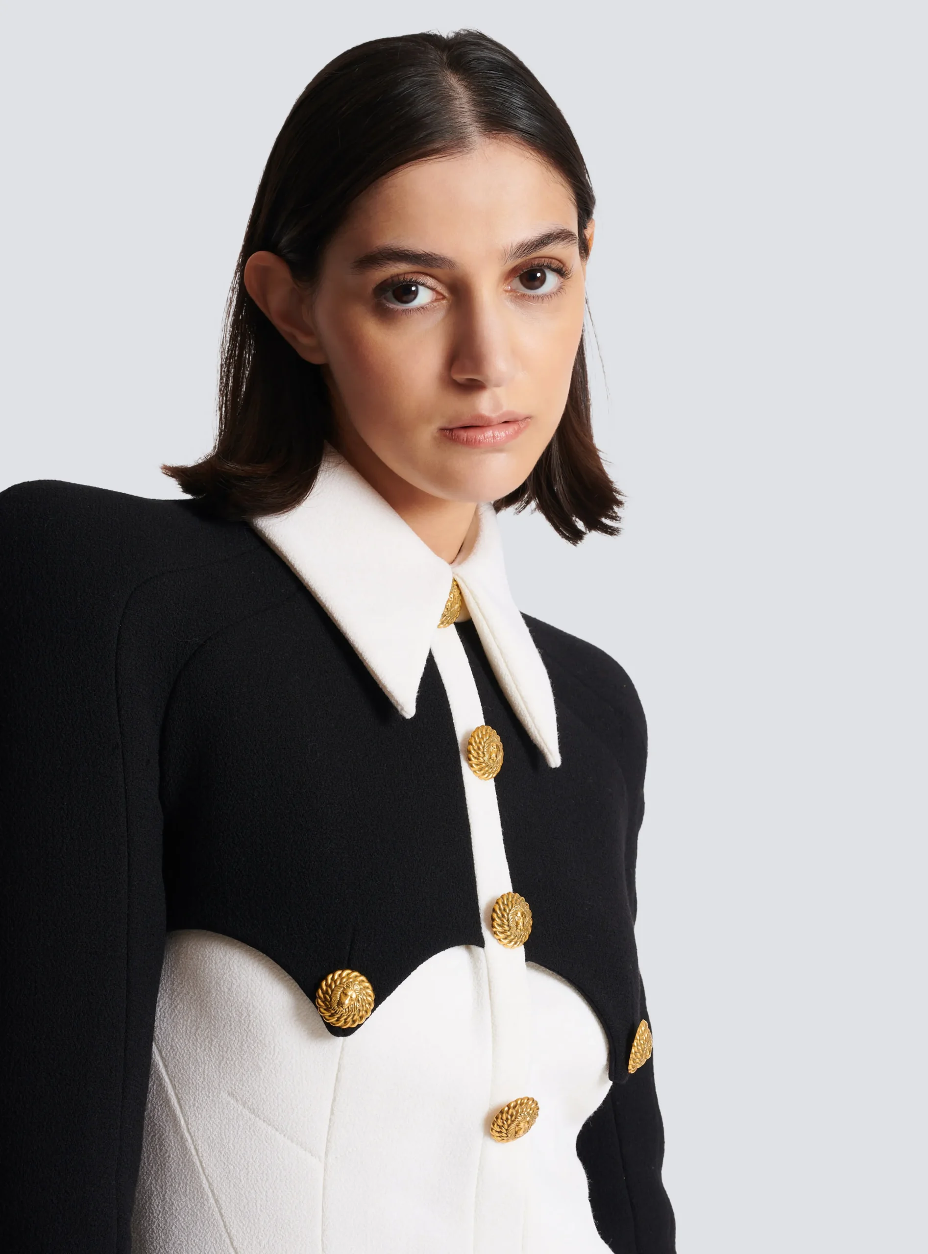 Women Balmain Short Buttoned Crepe Dress
