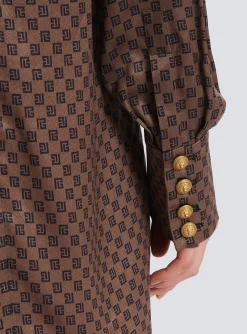 Women Balmain Short Dress With A Large Bow And Mini Monogram Print