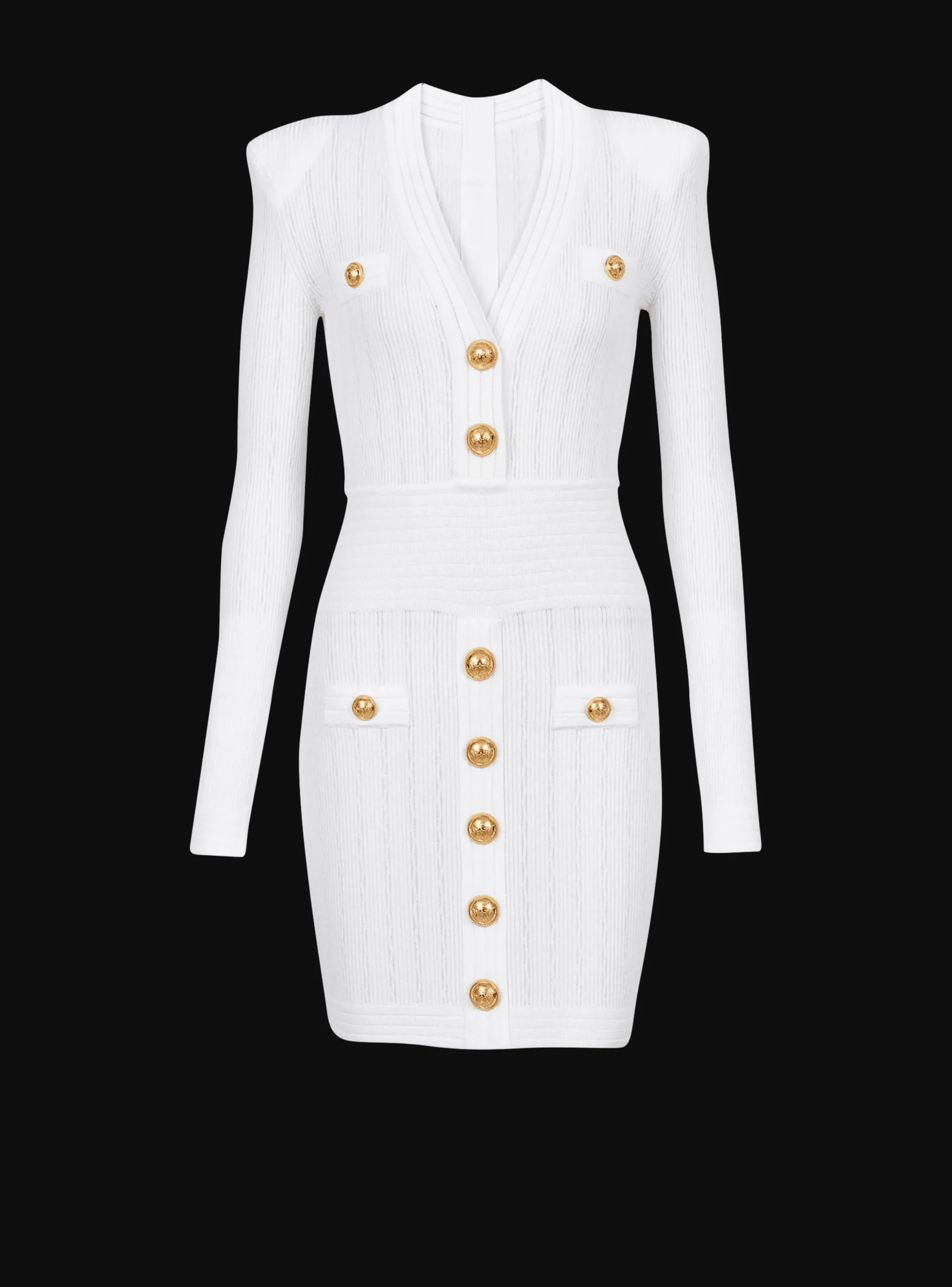 Women Balmain Short Eco-designed Knit Dress With Gold-tone Buttons