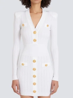 Women Balmain Short Eco-designed Knit Dress With Gold-tone Buttons