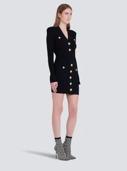 Women Balmain Short Eco-designed Knit Dress With Gold-tone Buttons