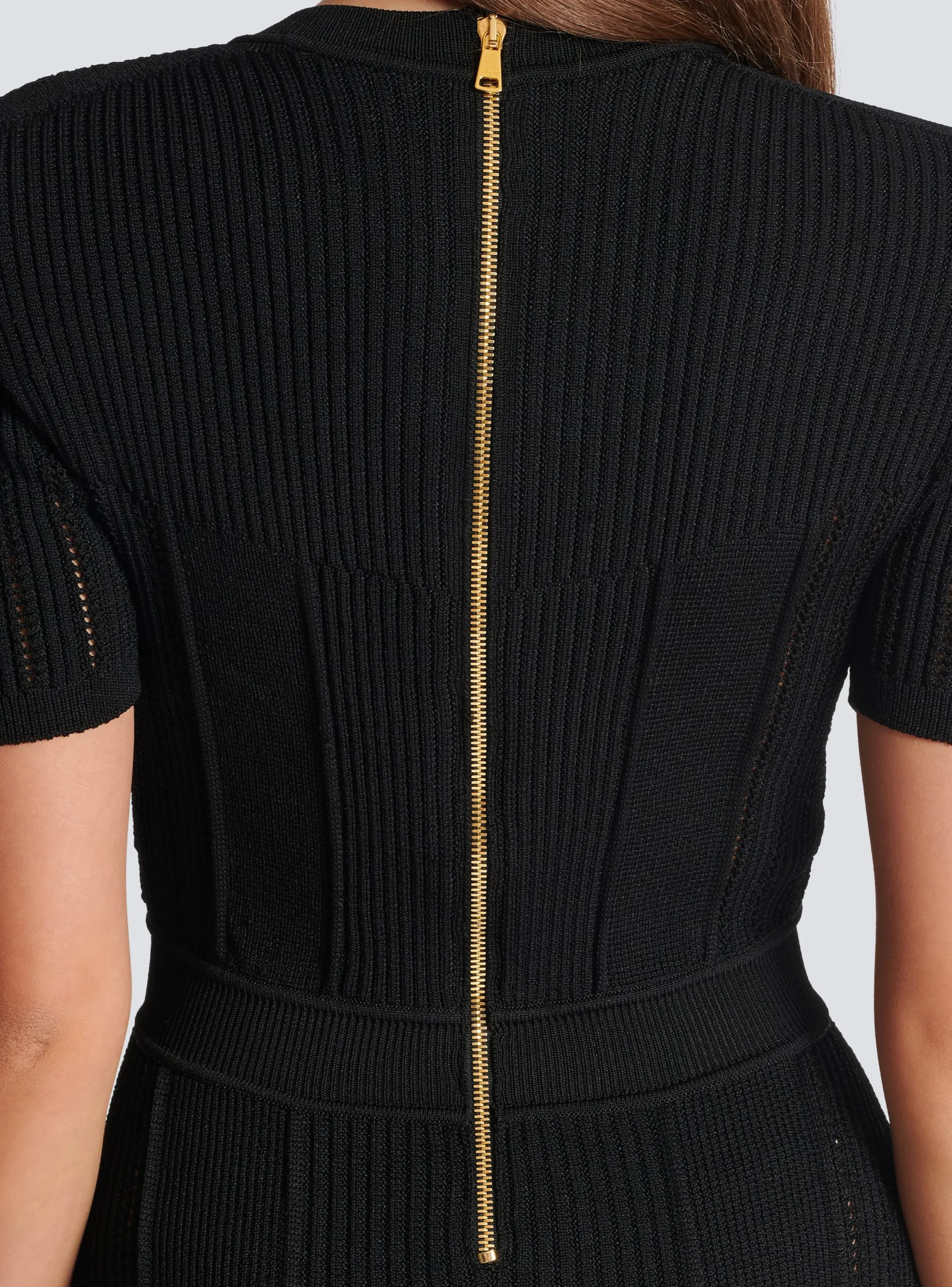 Women Balmain Short Fine Ribbed Knit Dress
