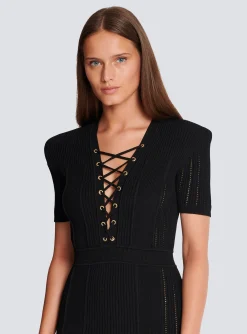 Women Balmain Short Fine Ribbed Knit Dress