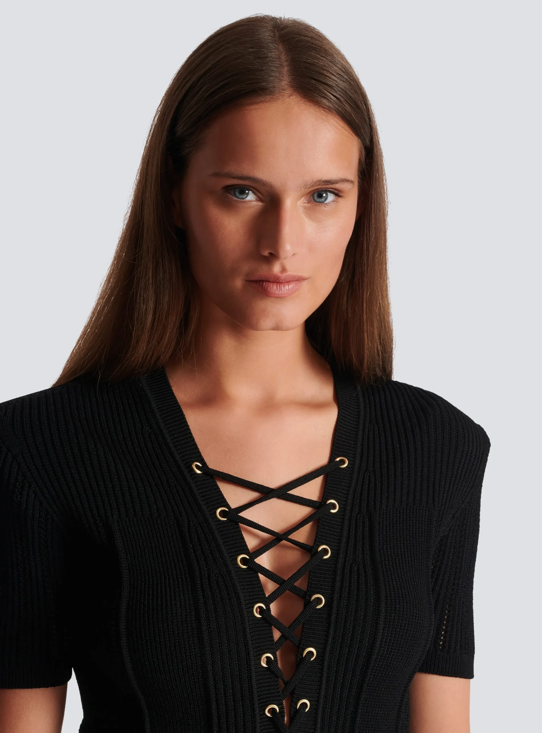 Women Balmain Short Fine Ribbed Knit Dress