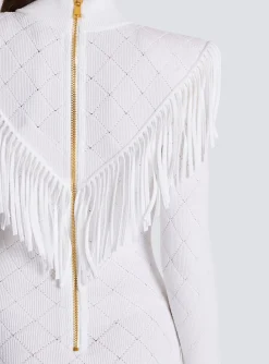 Women Balmain Short Fringed Fine Knit Dress