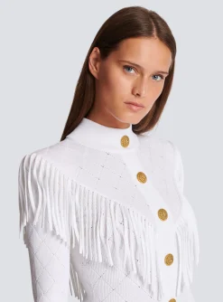Women Balmain Short Fringed Fine Knit Dress