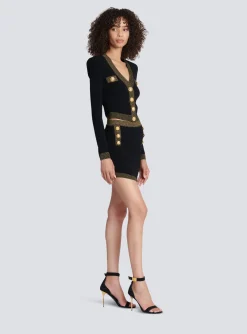 Women Balmain Short Knit Skirt With Gold Trim