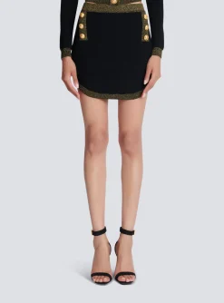 Women Balmain Short Knit Skirt With Gold Trim