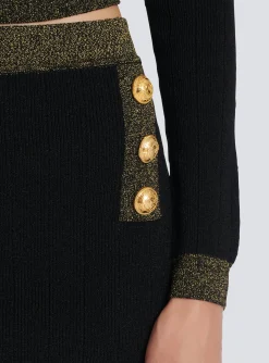 Women Balmain Short Knit Skirt With Gold Trim