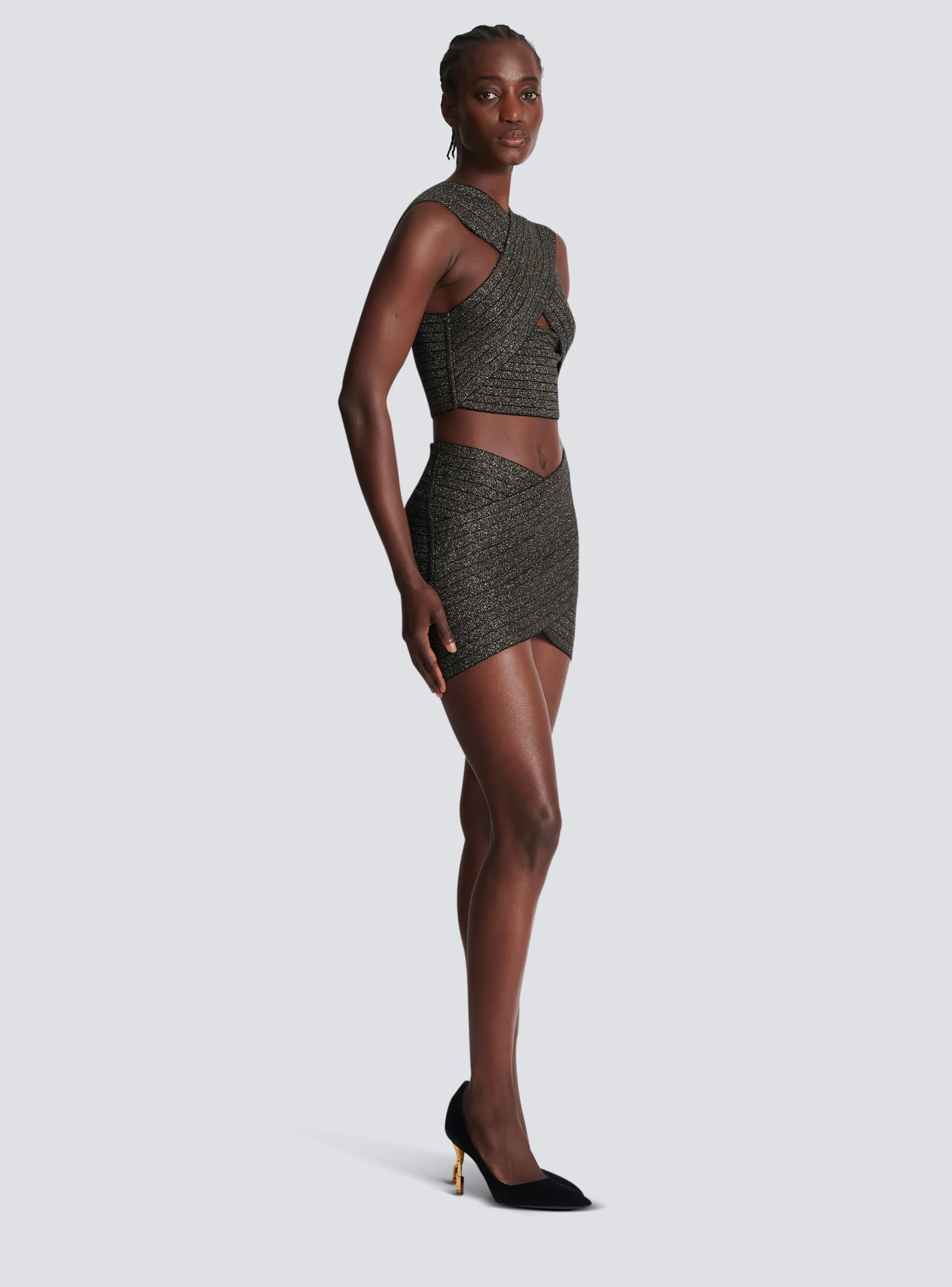 Women Balmain Short Knit Skirt With Stripes