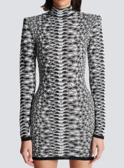 Women Balmain Short Snakeskin Textured Knit Dress
