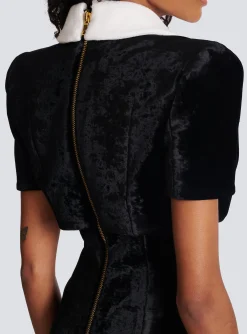 Women Balmain Short Structured Dress In Velvet And Crepe