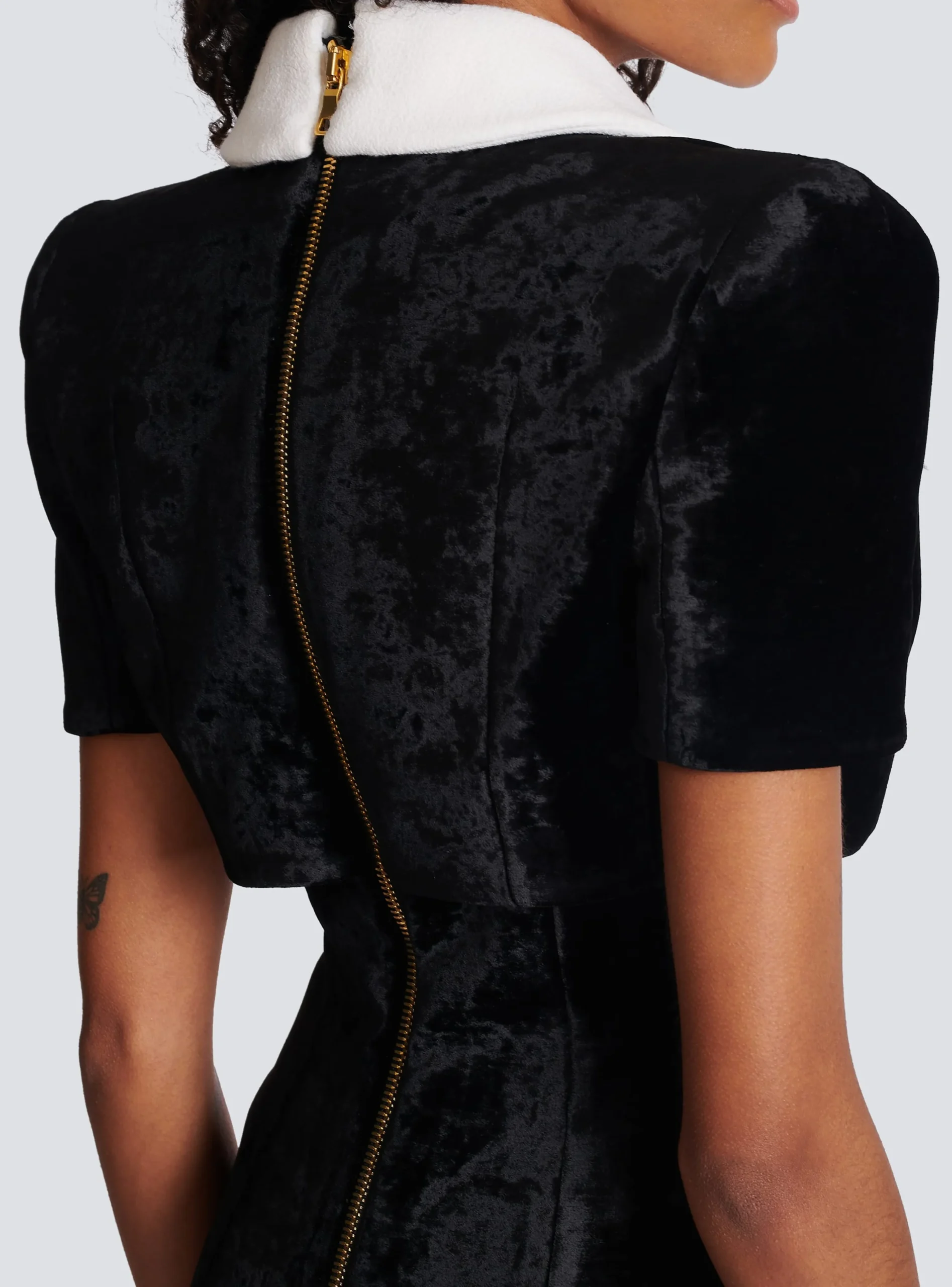 Women Balmain Short Structured Dress In Velvet And Crepe
