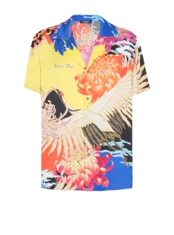 Balmain Short-sleeved Satin Shirt With Crane Print