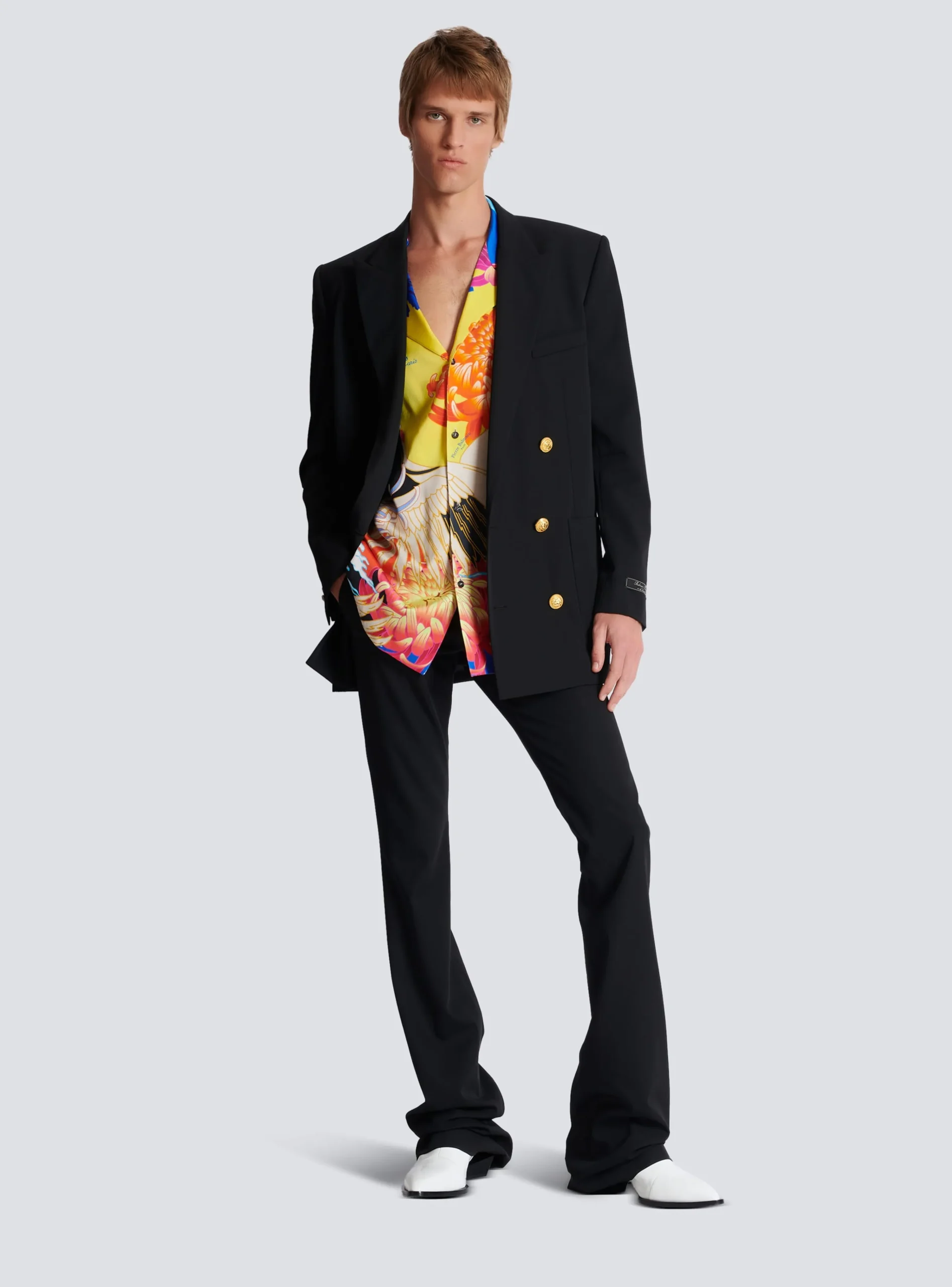 Balmain Short-sleeved Satin Shirt With Crane Print