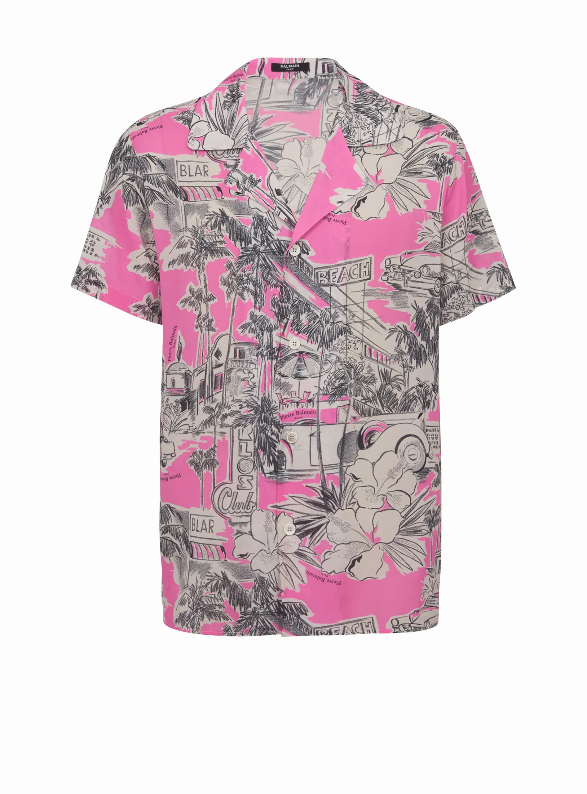 Balmain Short-sleeved Silk Pyjama Shirt With Miami Print