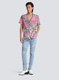 Balmain Short-sleeved Silk Pyjama Shirt With Miami Print