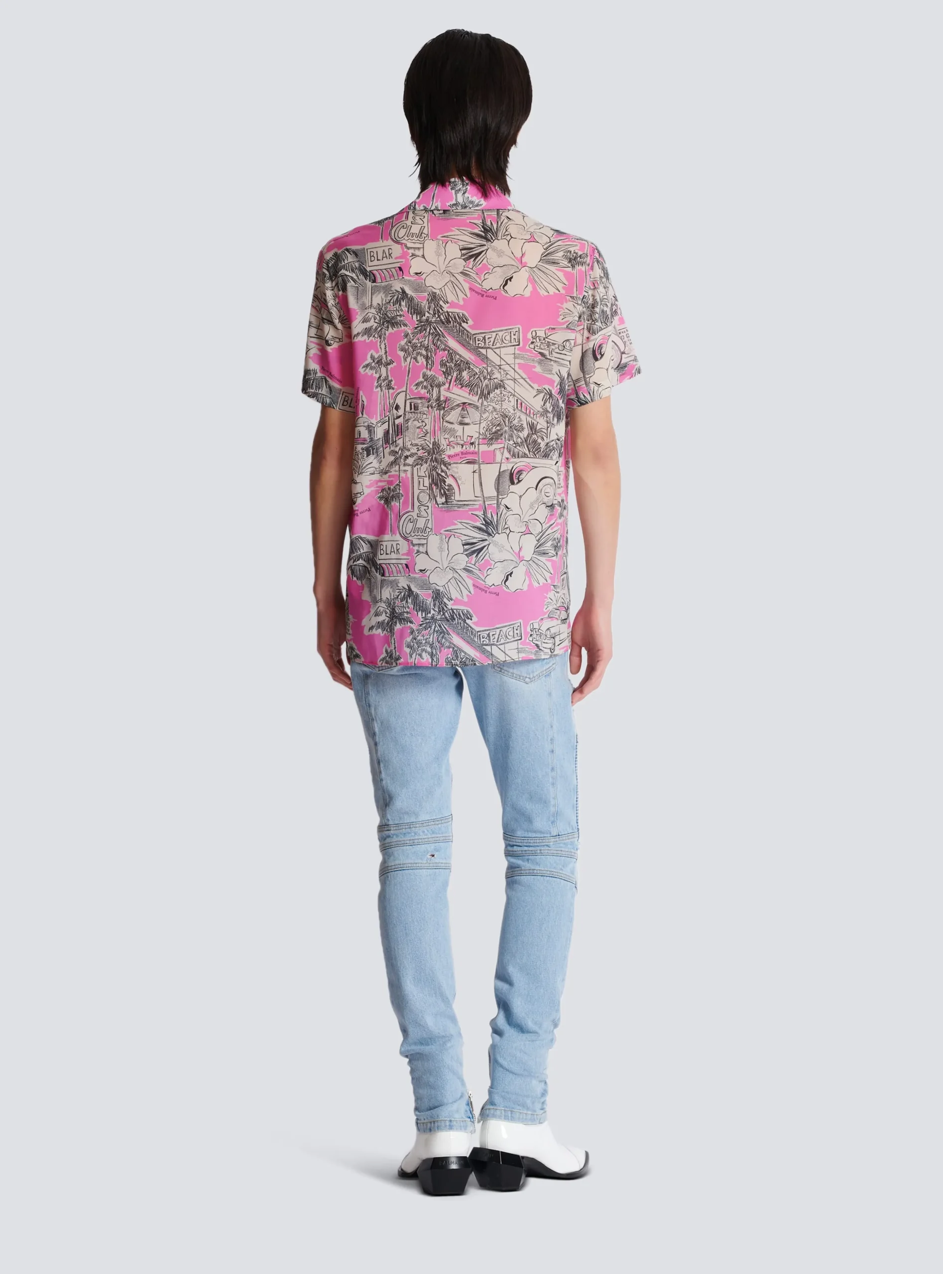 Balmain Short-sleeved Silk Pyjama Shirt With Miami Print