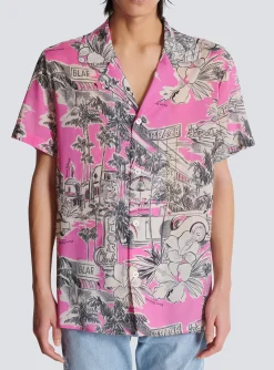 Balmain Short-sleeved Silk Pyjama Shirt With Miami Print