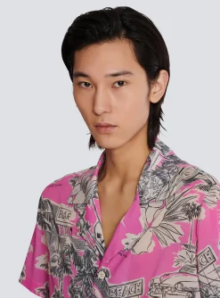 Balmain Short-sleeved Silk Pyjama Shirt With Miami Print