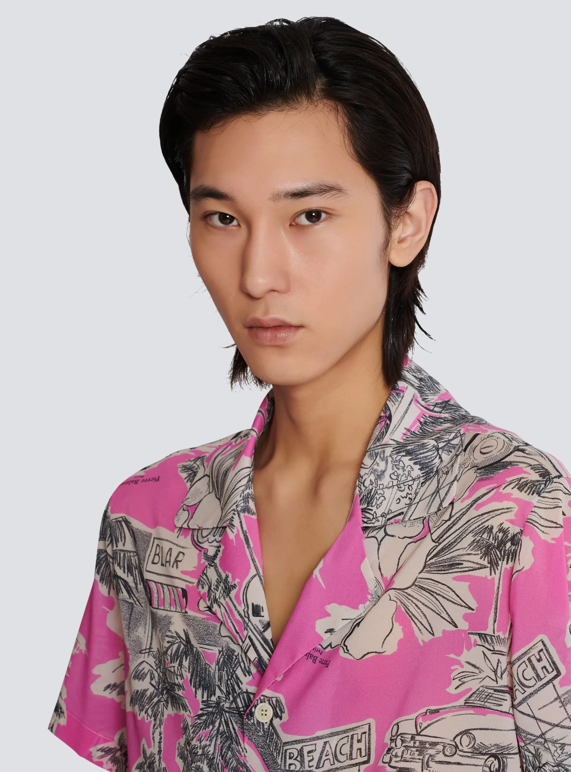 Balmain Short-sleeved Silk Pyjama Shirt With Miami Print
