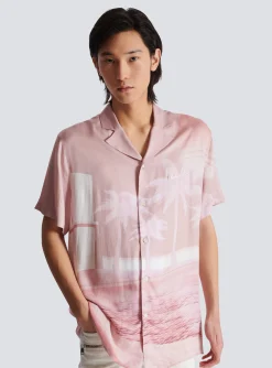 Balmain Short-sleeved Twill Pyjama Shirt With Postcard Print