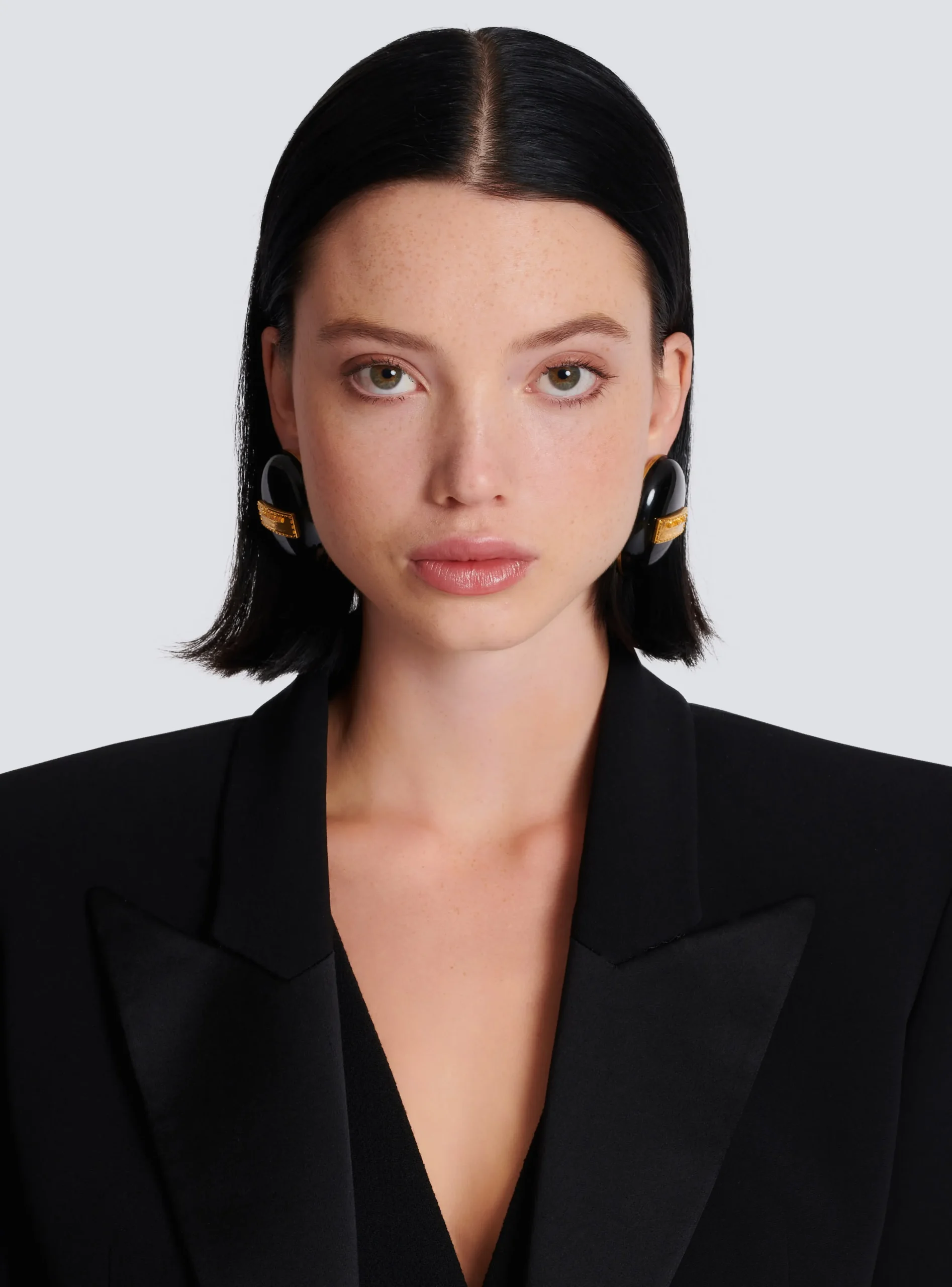 Women Balmain Signature Grid Brass And Enamel Earrings