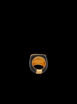 Women Balmain Signature Grid Brass And Enamel Ring